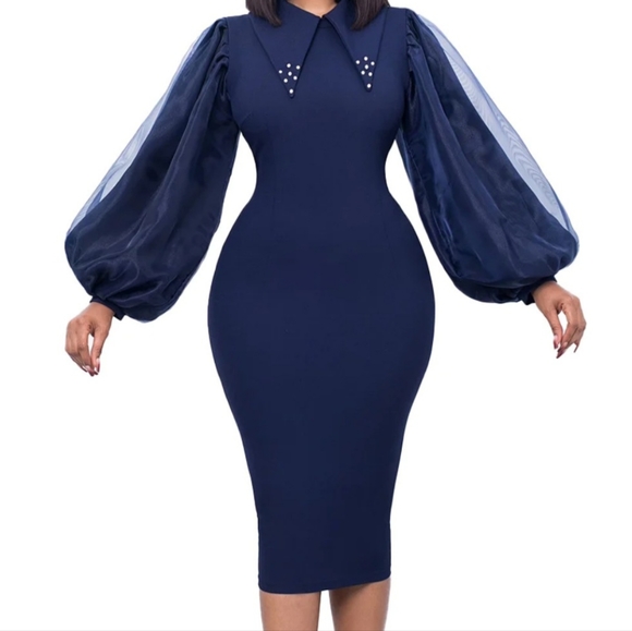 Fashion Blue midi Dress new size S, M avaliable Strech Material. - Picture 1 of 16